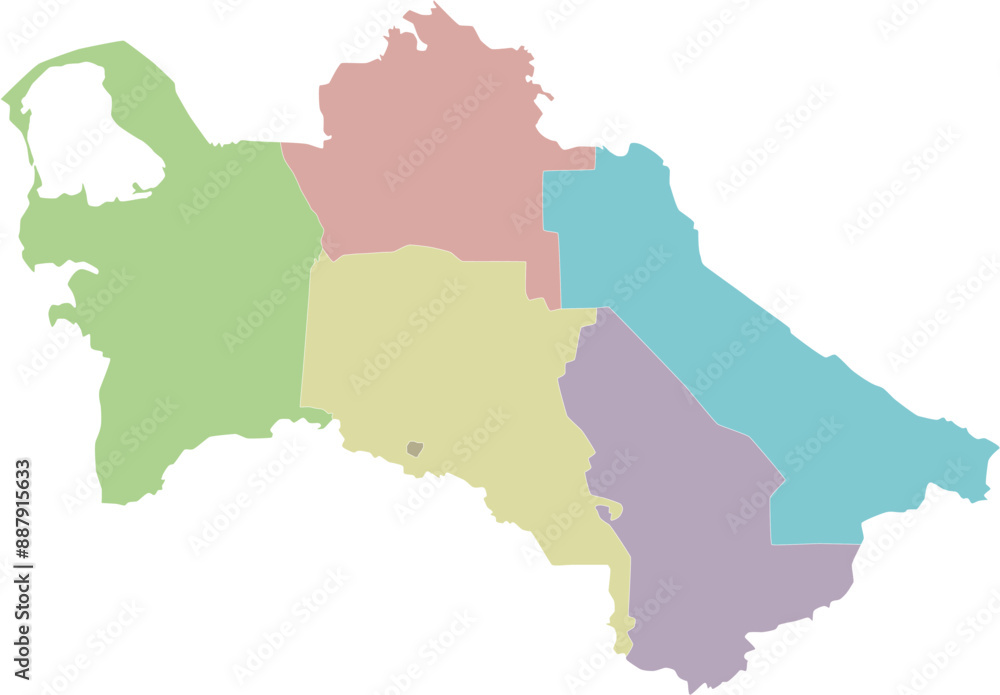 Vector regional blank map of Turkmenistan with provinces, capital city district and administrative divisions. Editable and clearly labeled layers. Vector regional blank map of Turkmenistan with provinces, capital city district and administrative divisions. Editable and clearly labeled layers.