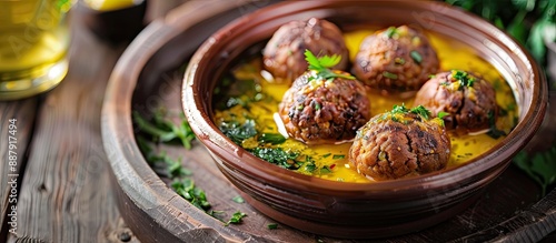 A gourmet dish named boiled kibbeh served with a delectable butter sauce features in an enticing copy space image photo