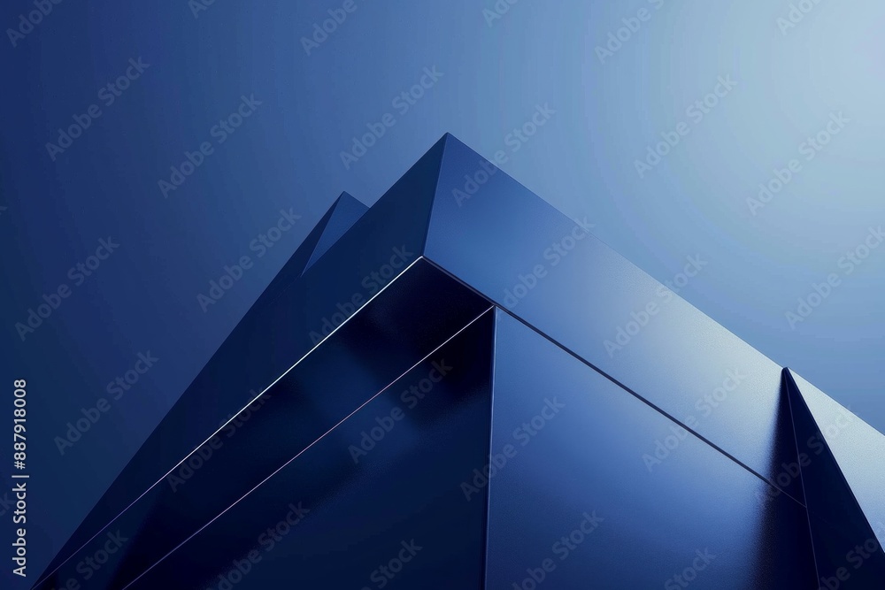 3d triangle architecture with matte, gradient, deep, blue color. Minimalist Clean design. Elegant and high fashion 