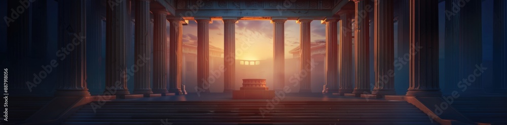 A large round temple with columns on dark background. A large round temple with columns on dark background.