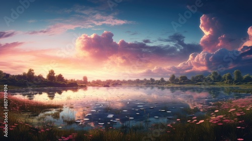 Tranquil lakes reflecting serene beauty