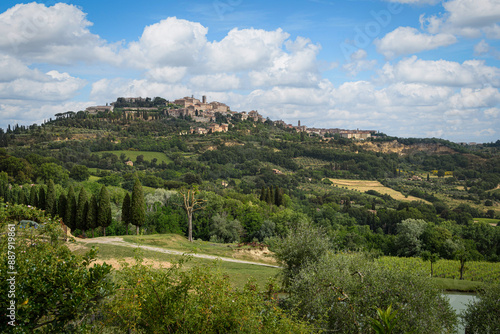 hilltop village in italian landscape