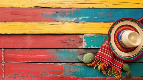 Mexican themed accessories on vibrant wooden backdrop