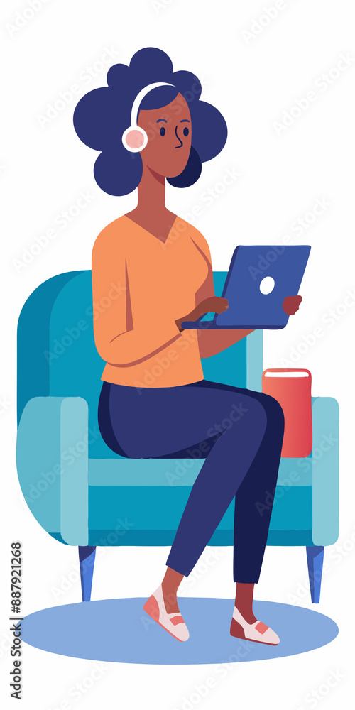 A simple and clean illustration of a woman sitting on a chair, using a tablet, depicting a modern, tech-savvy lifestyle, perfect for digital learning or remote work themes A simple and clean illustration of a woman sitting on a chair, using a tablet, depicting a modern, tech-savvy lifestyle, perfect for digital learning or remote work themes