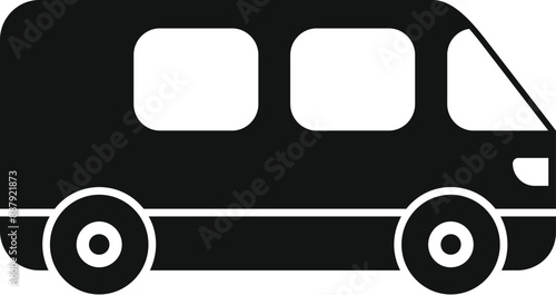 Black simple icon of a minibus used for passenger transportation, side view
