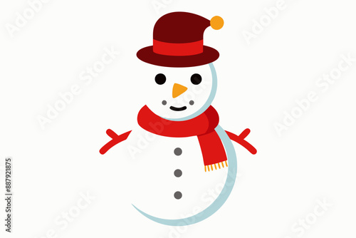 Snowman with Hat Vector Illustration - Cartoon Clipart and Line Art Design