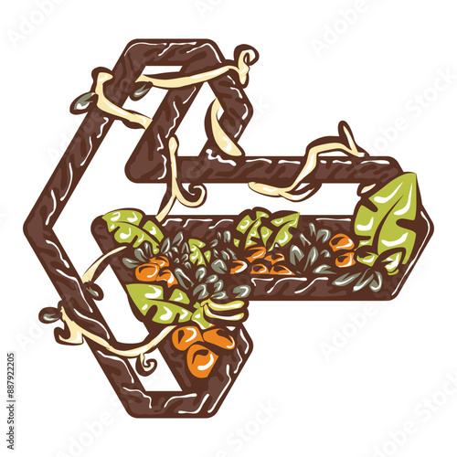Brown Floral Left Arrow Icon with Vines
