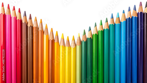 Wooden Pencils Arranged in a Colorful Wave on a Transparent Background