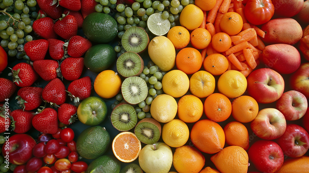 A vibrant assortment of fresh fruits and vegetables, showcasing healthy eating and nutrition. A vibrant assortment of fresh fruits and vegetables, showcasing healthy eating and nutrition.