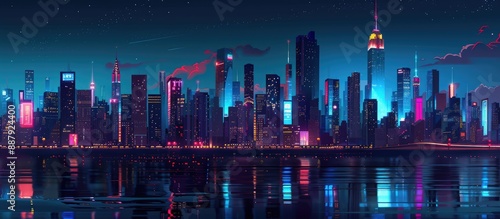 Nighttime Cityscape with Illuminated Skyscrapers © ismodin