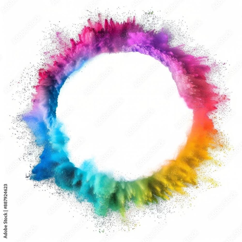 Circular explosion of colorful powder on white Circular explosion of colorful powder on white