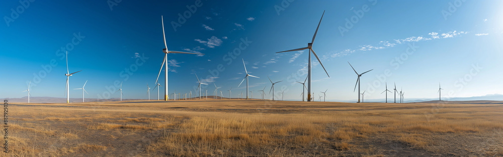 Wind turbine field at filds, blue sky Wind turbine field at filds, blue sky