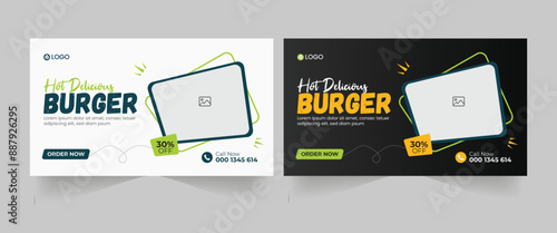  Professional food menu restaurant YouTube thumbnail or web banner design, Business food online promotion flyer with Sale cover
