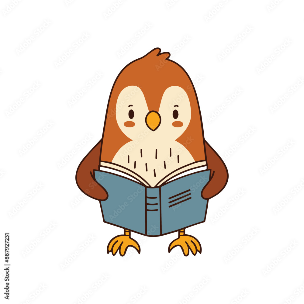 Obraz premium Doodle illustration of a cute hawk reading a book