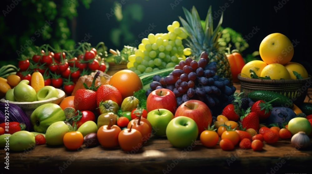Colorful Still Life of Fresh Fruits and Vegetables Colorful Still Life of Fresh Fruits and Vegetables