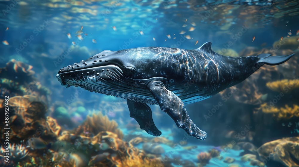 Fototapeta premium Big whale in the ocean. Selective focus.
