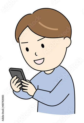 スマホを夢中で見ている若い男性