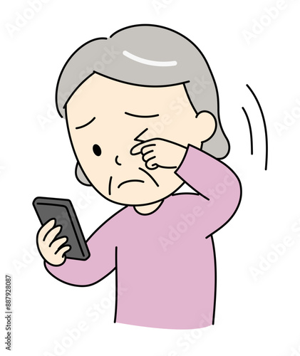 老眼でスマホの画面が見えないおばあさん
