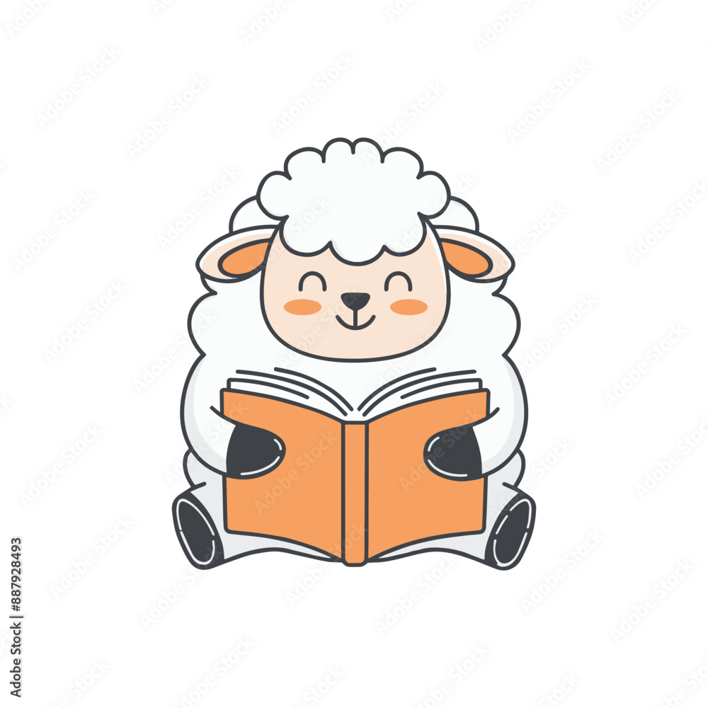 Doodle illustration of a cute sheep reading a book Doodle illustration of a cute sheep reading a book