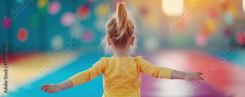 Obraz na płótnie Girls aged 3 years practicing gymnastics at Olympic level concept focus on, training discipline, vibrant, Double exposure, gymnastics mat w salonie
