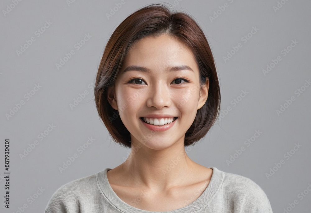 Portrait view of a regular happy smiling Japan woman, ultra realistic, candid, social media, avatar image, plain solid background Portrait view of a regular happy smiling Japan woman, ultra realistic, candid, social media, avatar image, plain solid background