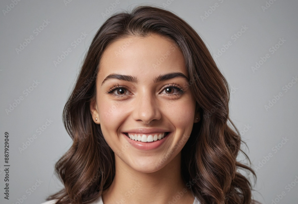 Fototapeta premium Portrait view of a regular happy smiling Jordan woman, ultra realistic, candid, social media, avatar image, plain solid background