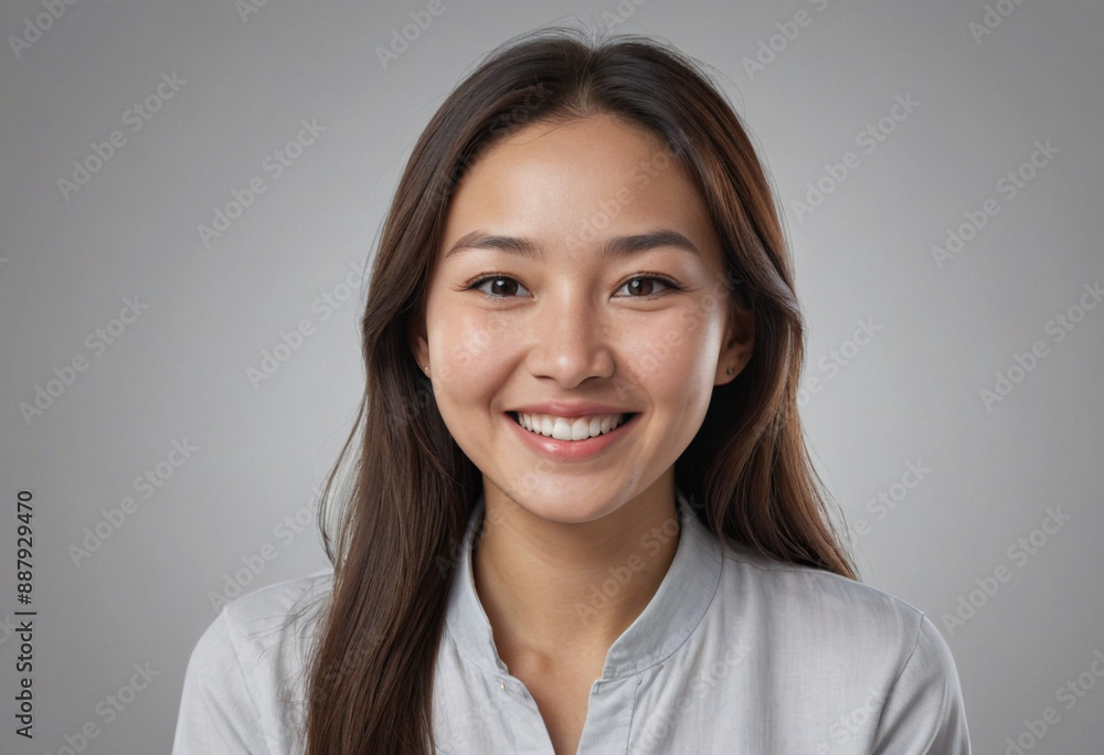 Portrait view of a regular happy smiling Kyrgyzstan woman, ultra realistic, candid, social media, avatar image, plain solid background Portrait view of a regular happy smiling Kyrgyzstan woman, ultra realistic, candid, social media, avatar image, plain solid background