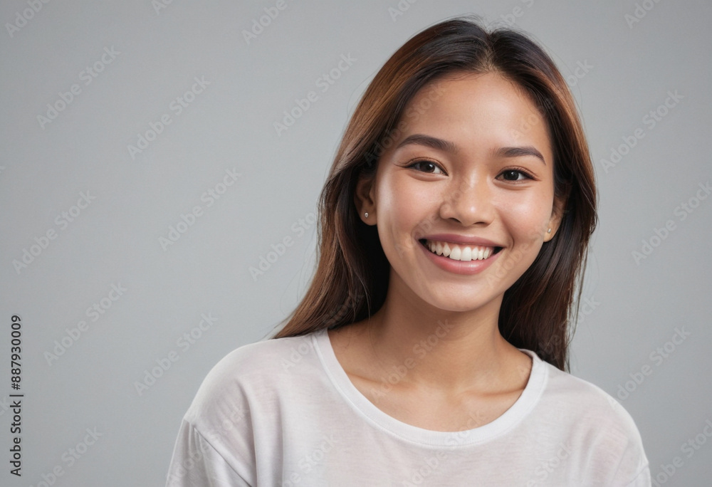 Portrait view of a regular happy smiling Philippines woman, ultra realistic, candid, social media, avatar image, plain solid background Portrait view of a regular happy smiling Philippines woman, ultra realistic, candid, social media, avatar image, plain solid background