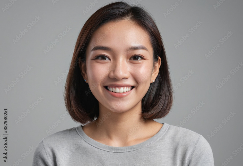 Portrait view of a regular happy smiling Singapore woman, ultra realistic, candid, social media, avatar image, plain solid background Portrait view of a regular happy smiling Singapore woman, ultra realistic, candid, social media, avatar image, plain solid background