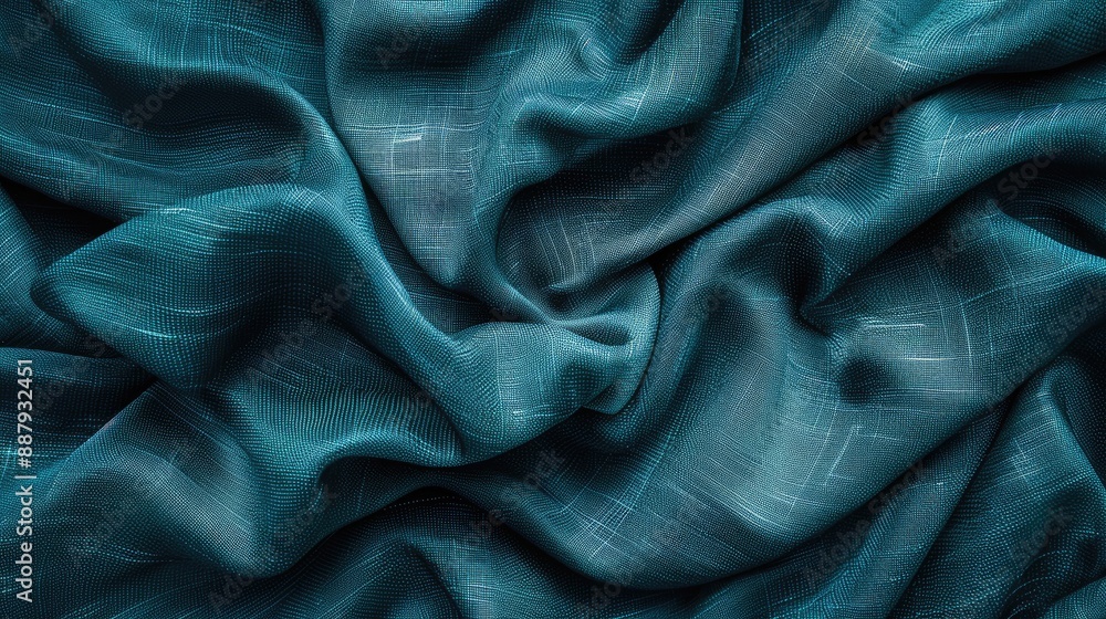 Textured teal polyester fabric background with space for message Textured teal polyester fabric background with space for message