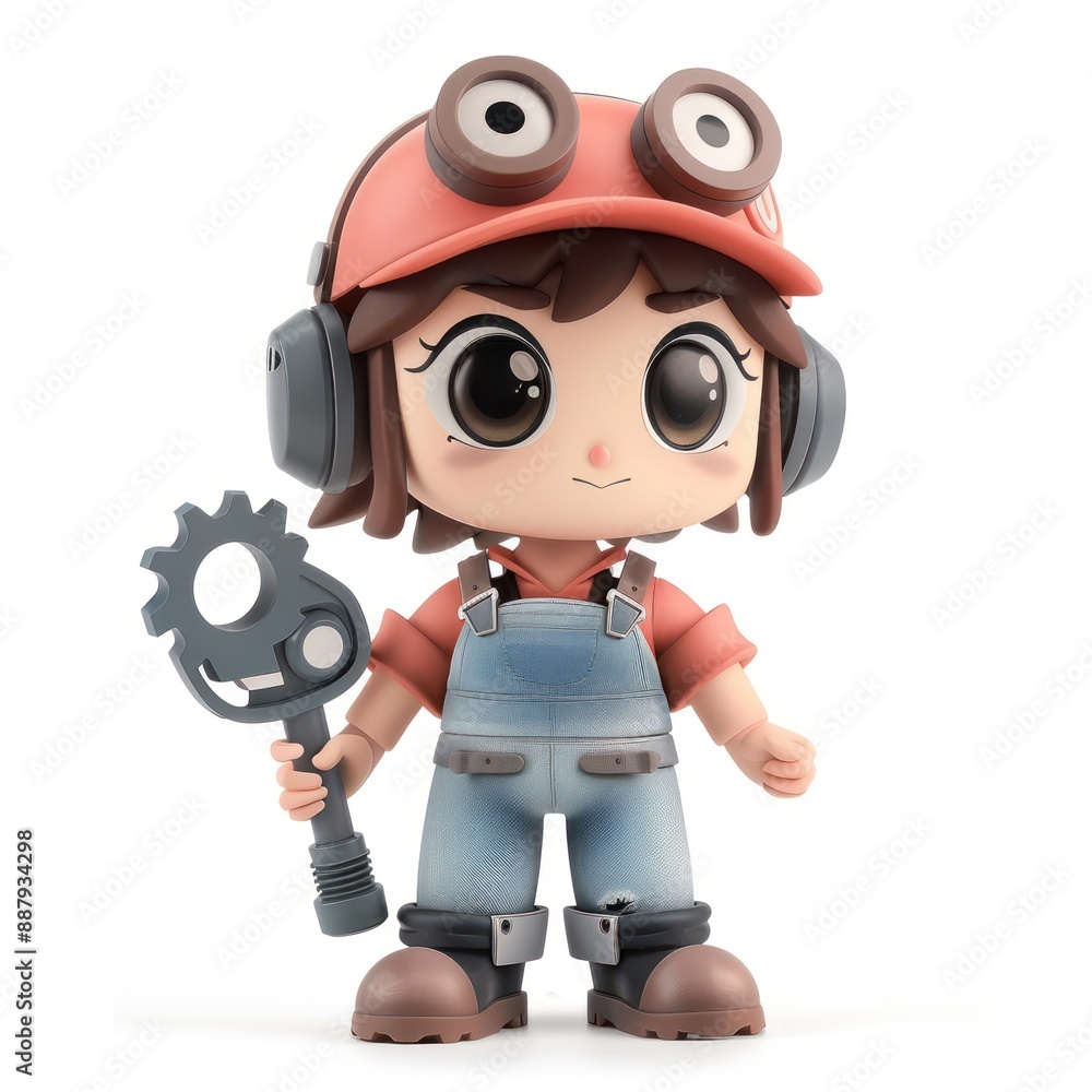 Cute Clay Mechanic Character with Kawaii Style on White Background, Generative Ai Cute Clay Mechanic Character with Kawaii Style on White Background, Generative Ai