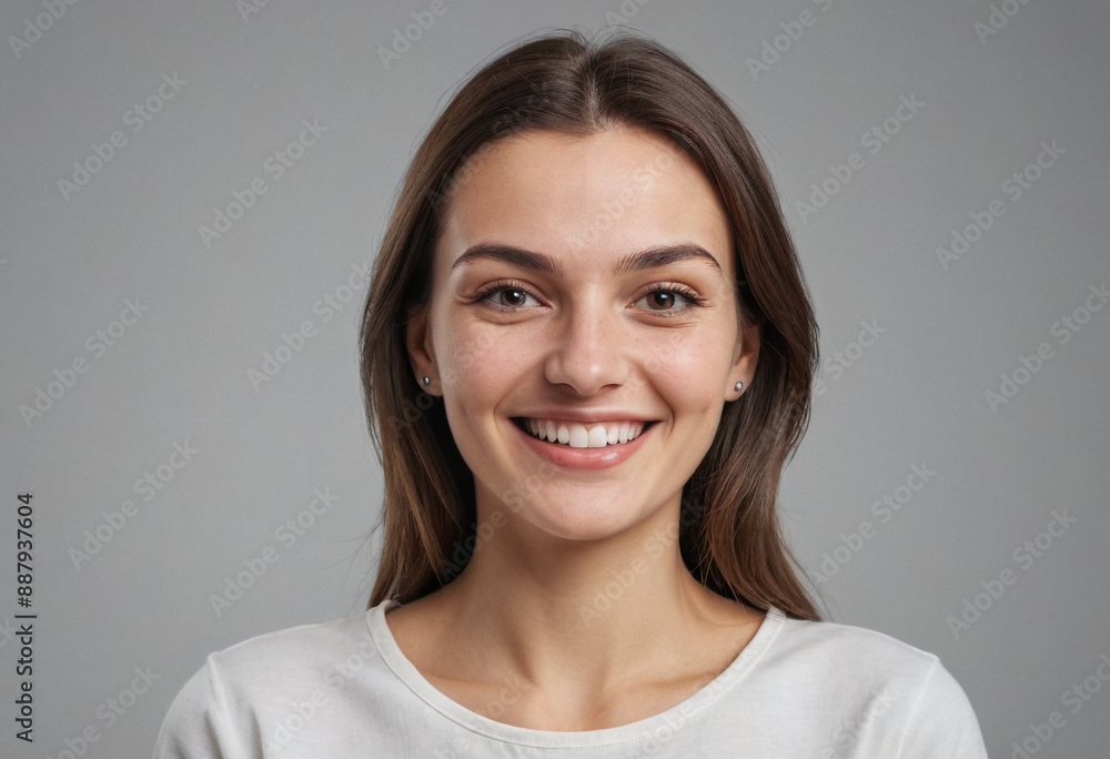 Portrait view of a regular happy smiling Bosnia and Herzegovina woman, ultra realistic, candid, social media, avatar image, plain solid background Portrait view of a regular happy smiling Bosnia and Herzegovina woman, ultra realistic, candid, social media, avatar image, plain solid background
