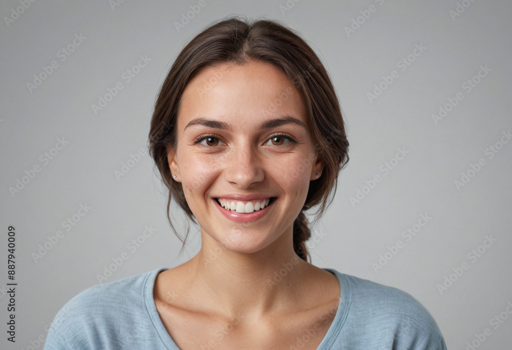 Portrait view of a regular happy smiling Montenegro woman, ultra realistic, candid, social media, avatar image, plain solid background Portrait view of a regular happy smiling Montenegro woman, ultra realistic, candid, social media, avatar image, plain solid background