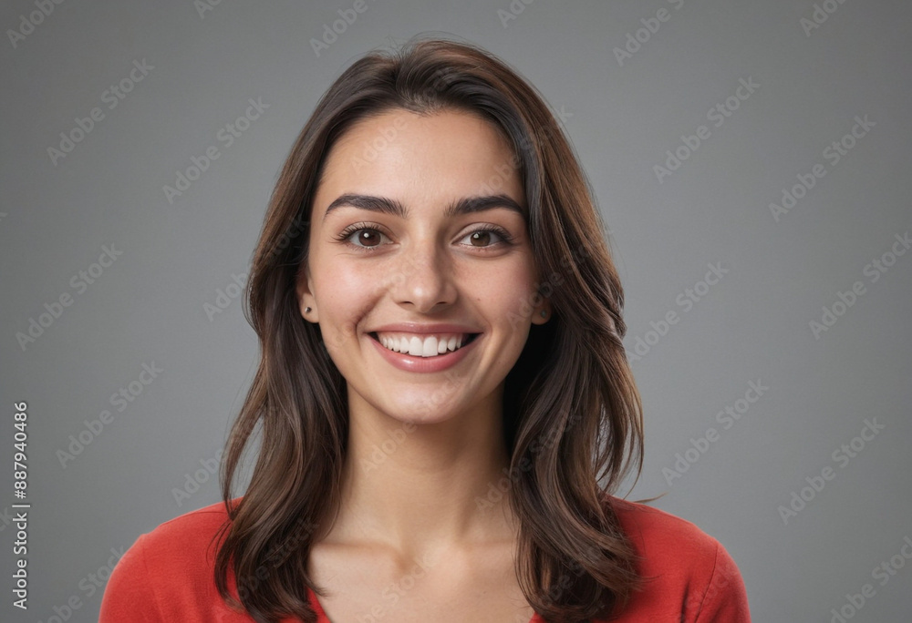 Fototapeta premium Portrait view of a regular happy smiling San Marino woman, ultra realistic, candid, social media, avatar image, plain solid background