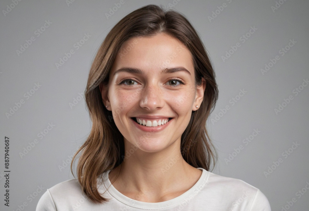 Portrait view of a regular happy smiling Slovenia woman, ultra realistic, candid, social media, avatar image, plain solid background Portrait view of a regular happy smiling Slovenia woman, ultra realistic, candid, social media, avatar image, plain solid background