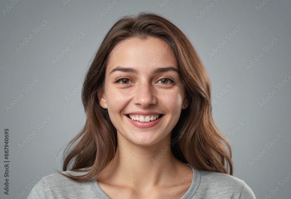 Portrait view of a regular happy smiling Slovenia woman, ultra realistic, candid, social media, avatar image, plain solid background Portrait view of a regular happy smiling Slovenia woman, ultra realistic, candid, social media, avatar image, plain solid background