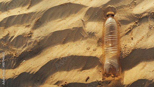 Plastic bottle on sandy beach, depicting littering photo