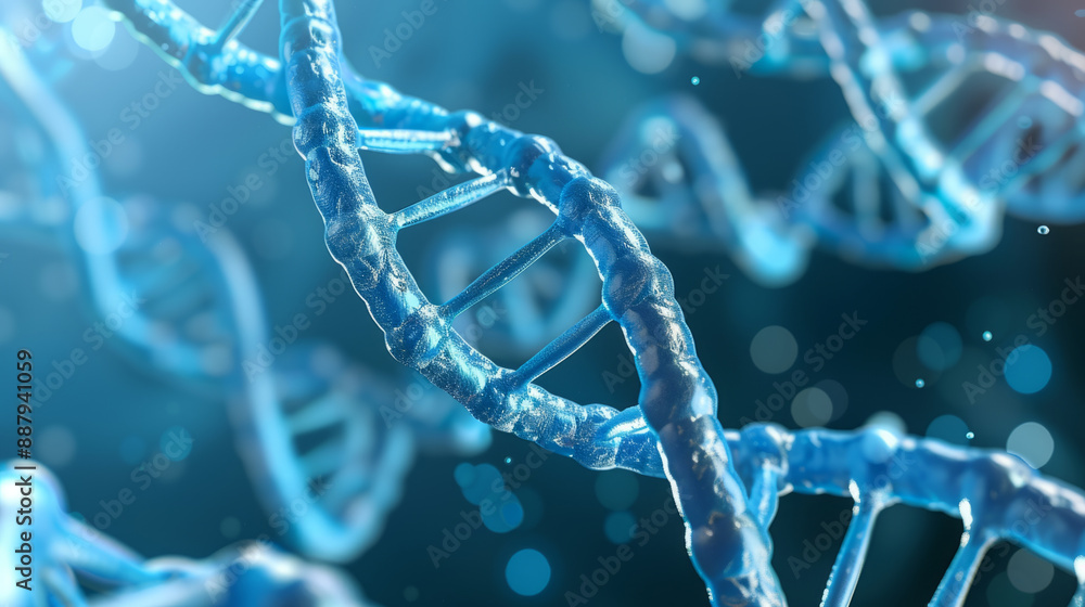 Abstract blue DNA helix on modern medical research background. Abstract blue DNA helix on modern medical research background.