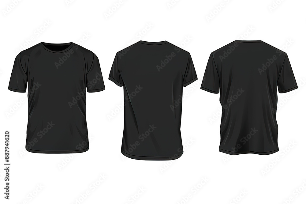 Black male t-shirt realistic mockup set from front and back view on transparent background, blank textile print design template for fashion apparel - vector illustration
Black male t-shirt realistic mockup set from front and back view on transparent background, blank textile print design template for fashion apparel - vector illustration