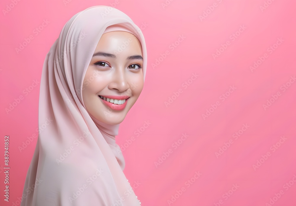 Beautiful malay Muslim woman smiling with hijab on isolated background, banner for the Muslim holiday Ramadan Kareem or beauty and skin care concept. Beautiful malay Muslim woman smiling with hijab on isolated background, banner for the Muslim holiday Ramadan Kareem or beauty and skin care concept.