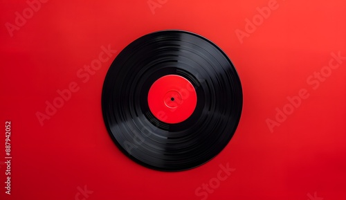 Wallpaper Mural Flat lay top view of vinyl record on a red background, in a minimalistic style Torontodigital.ca