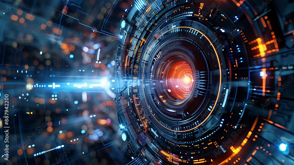 Futuristic Circuit Board with Glowing Lights