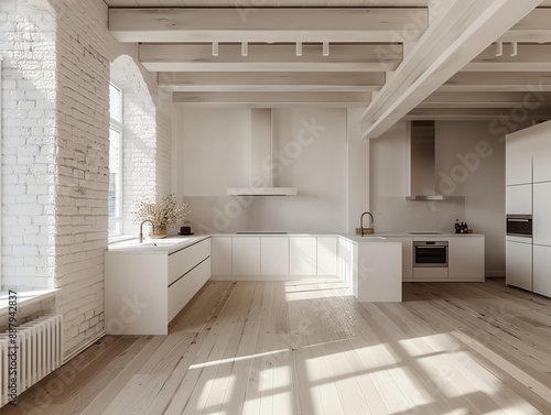 Wallpaper Mural Minimalistic kitchen with white surfaces, a single countertop appliance, and an open, airy feel, highlighting modern design Torontodigital.ca