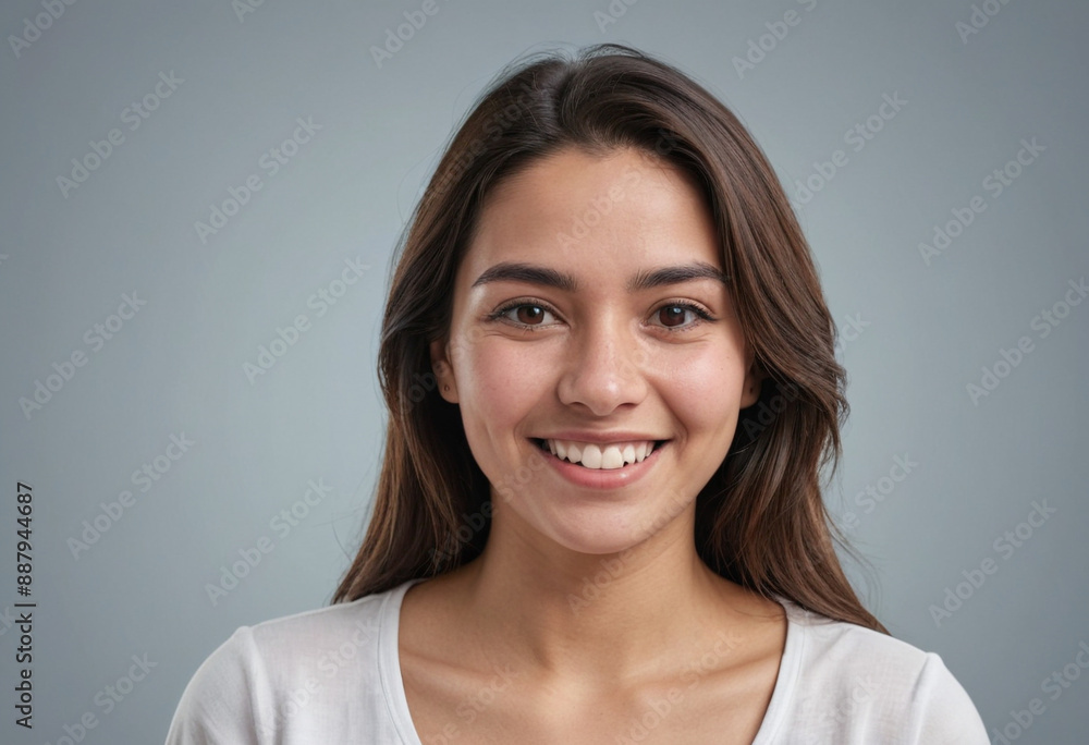 Portrait view of a regular happy smiling Paraguay woman, ultra realistic, candid, social media, avatar image, plain solid background Portrait view of a regular happy smiling Paraguay woman, ultra realistic, candid, social media, avatar image, plain solid background
