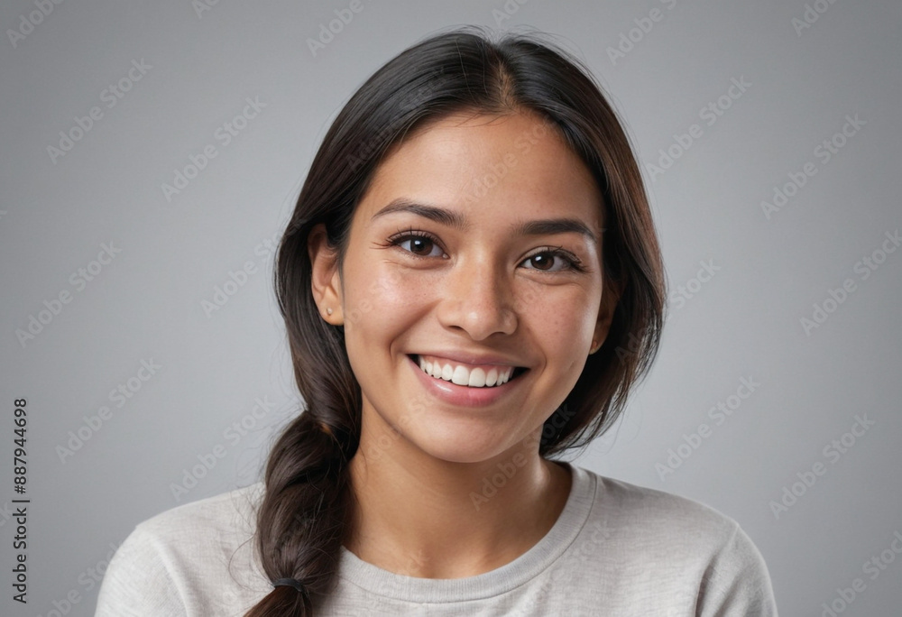 Portrait view of a regular happy smiling Peru woman, ultra realistic, candid, social media, avatar image, plain solid background Portrait view of a regular happy smiling Peru woman, ultra realistic, candid, social media, avatar image, plain solid background