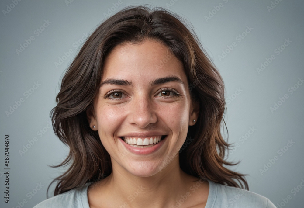 Portrait view of a regular happy smiling Uruguay woman, ultra realistic, candid, social media, avatar image, plain solid background Portrait view of a regular happy smiling Uruguay woman, ultra realistic, candid, social media, avatar image, plain solid background