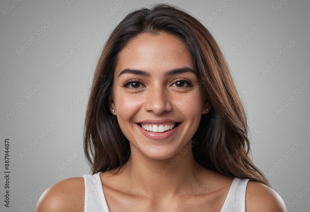 Portrait view of a regular happy smiling Venezuela woman, ultra realistic, candid, social media, avatar image, plain solid background Portrait view of a regular happy smiling Venezuela woman, ultra realistic, candid, social media, avatar image, plain solid background