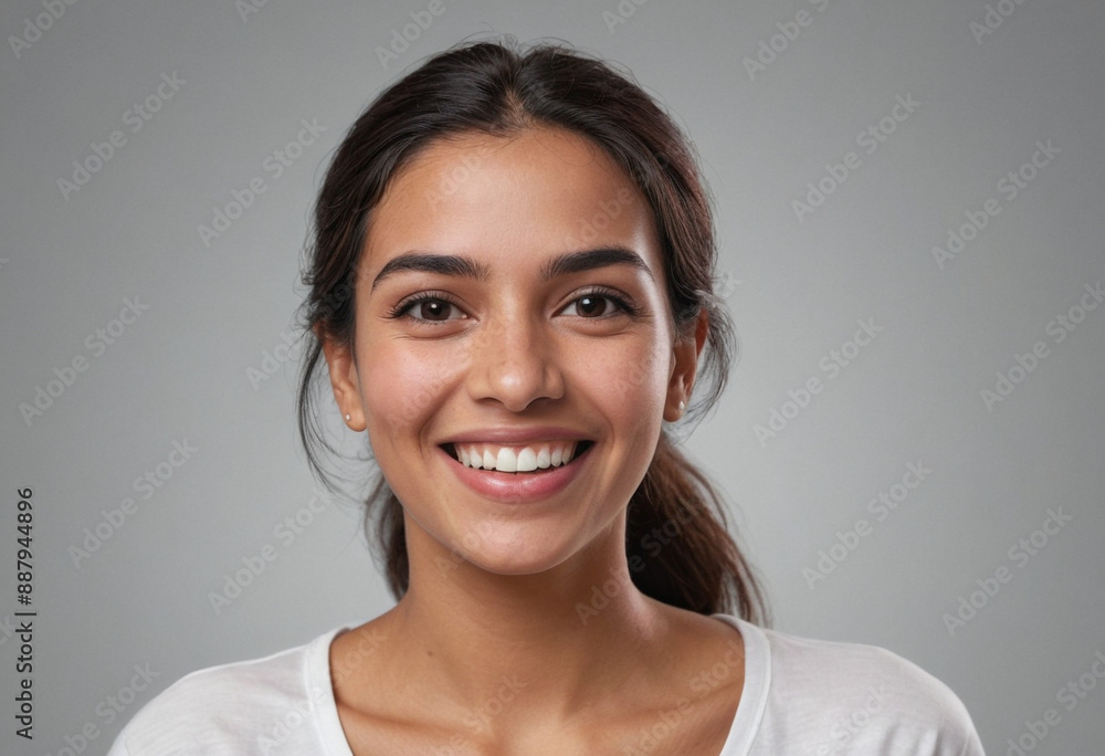 Portrait view of a regular happy smiling Venezuela woman, ultra realistic, candid, social media, avatar image, plain solid background Portrait view of a regular happy smiling Venezuela woman, ultra realistic, candid, social media, avatar image, plain solid background