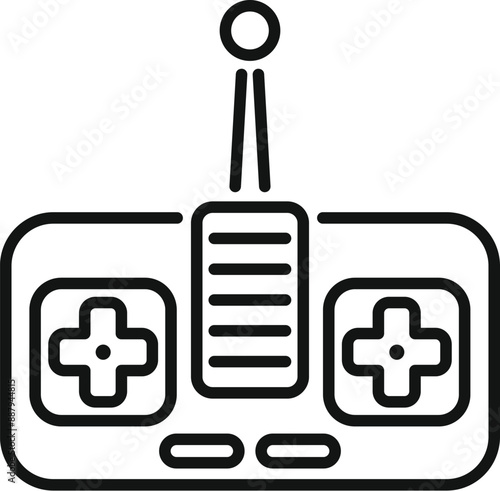 Line drawing of a radio controlled toy car remote control device with an antenna extending upwards