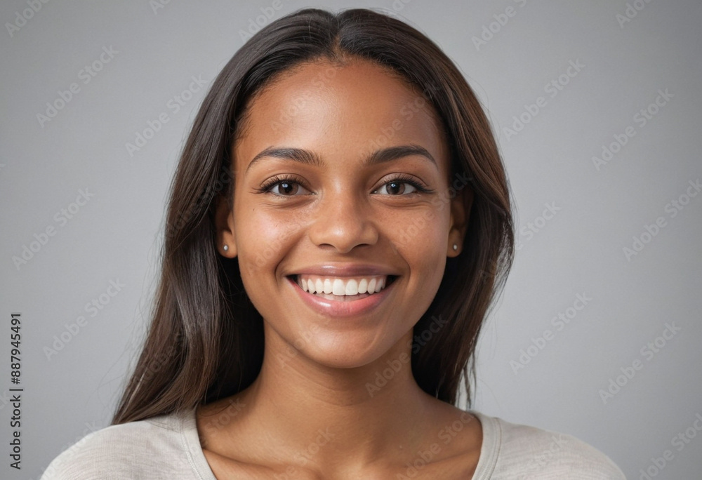 Portrait view of a regular happy smiling Dominica woman, ultra realistic, candid, social media, avatar image, plain solid background Portrait view of a regular happy smiling Dominica woman, ultra realistic, candid, social media, avatar image, plain solid background